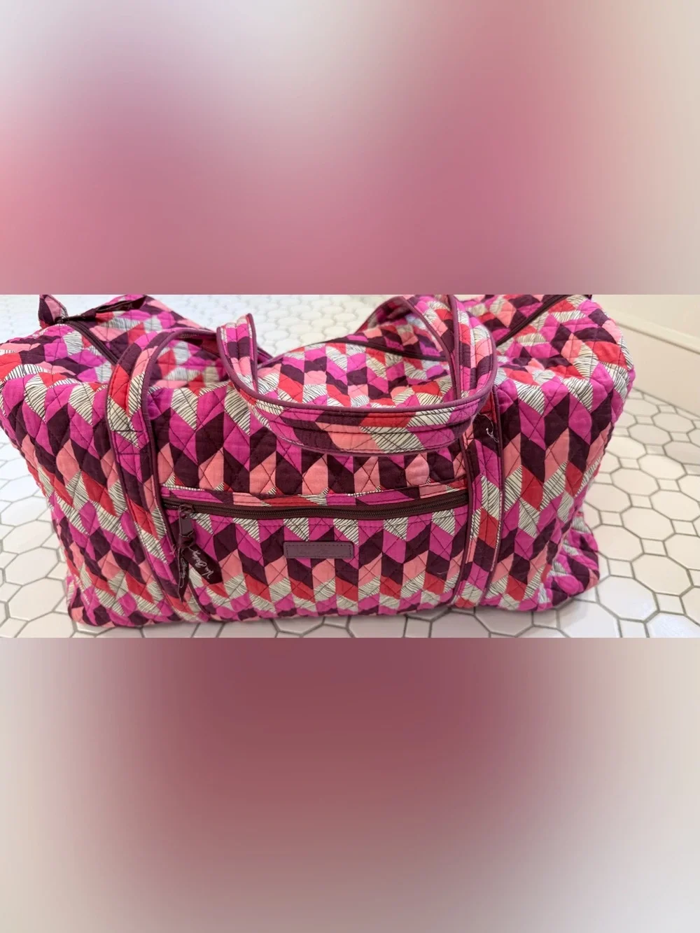 Vera Bradley Hot Pink & Magenta Geometric Large Duffel (Bohemian Chevron)